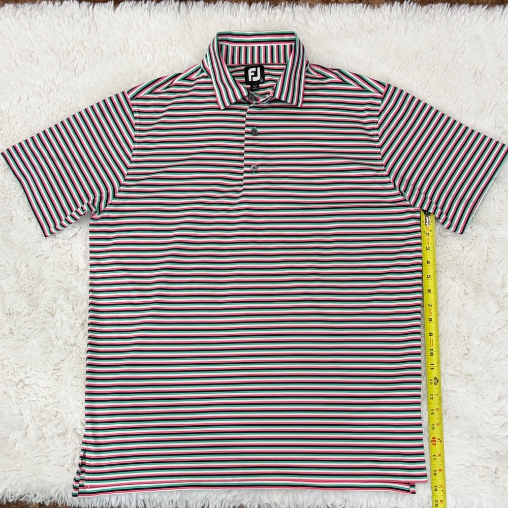 Foot Joy ,Men's Golf Striped Polo Shirt - Black,Pink,Green, Size L - Picture 14 of 15